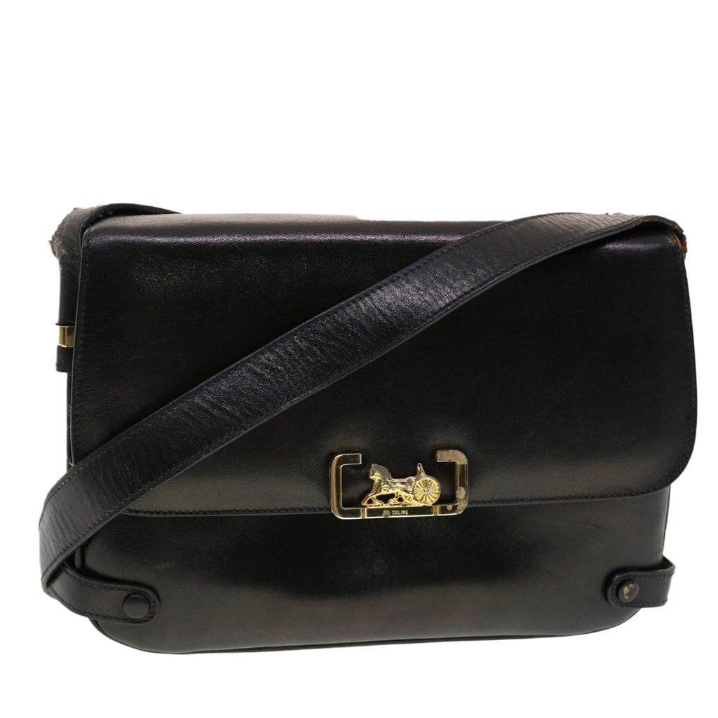 CELINE Horse Carriage Shoulder Bag Leather Black  rd4883