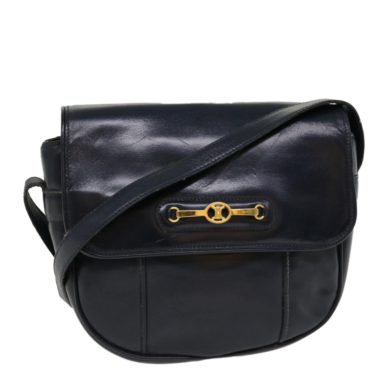 CELINE Shoulder Bag Leather Navy  rd5176