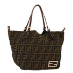 FENDI Zucca Canvas Hand Bag Black Brown 2220-26635-98 Auth rd5177