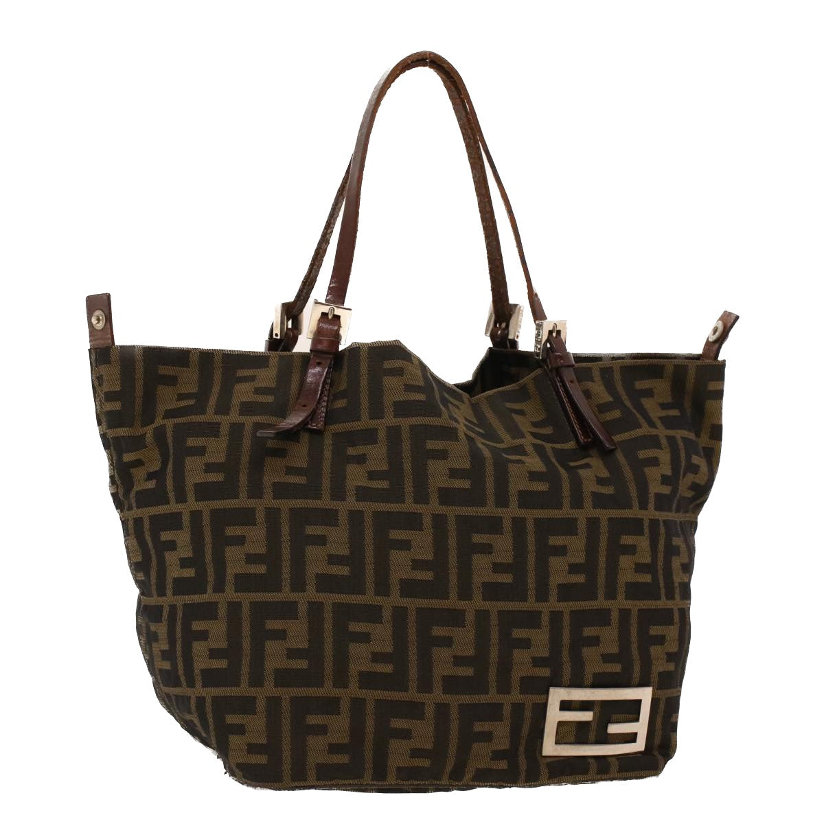 FENDI Zucca Canvas Hand Bag Black Brown 2220-26635-98 Auth rd5177