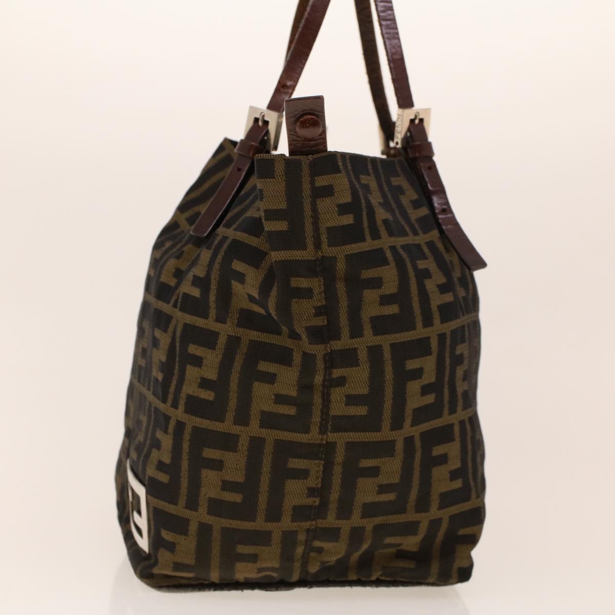 FENDI Zucca Canvas Hand Bag Black Brown 2220-26635-98 Auth rd5177