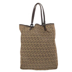 FENDI Zucchino Canvas Tote Bag Nylon Leather Brown Auth rd5610