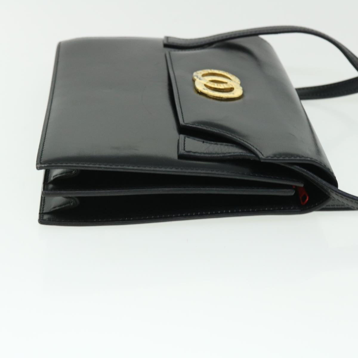 CELINE Circle Shoulder Bag Leather Black  rd5696