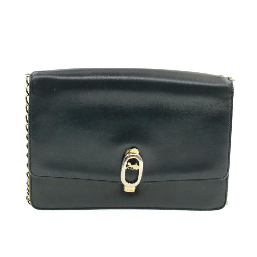 CELINE Horse Carriage Chain Shoulder Bag Leather Navy  rd740