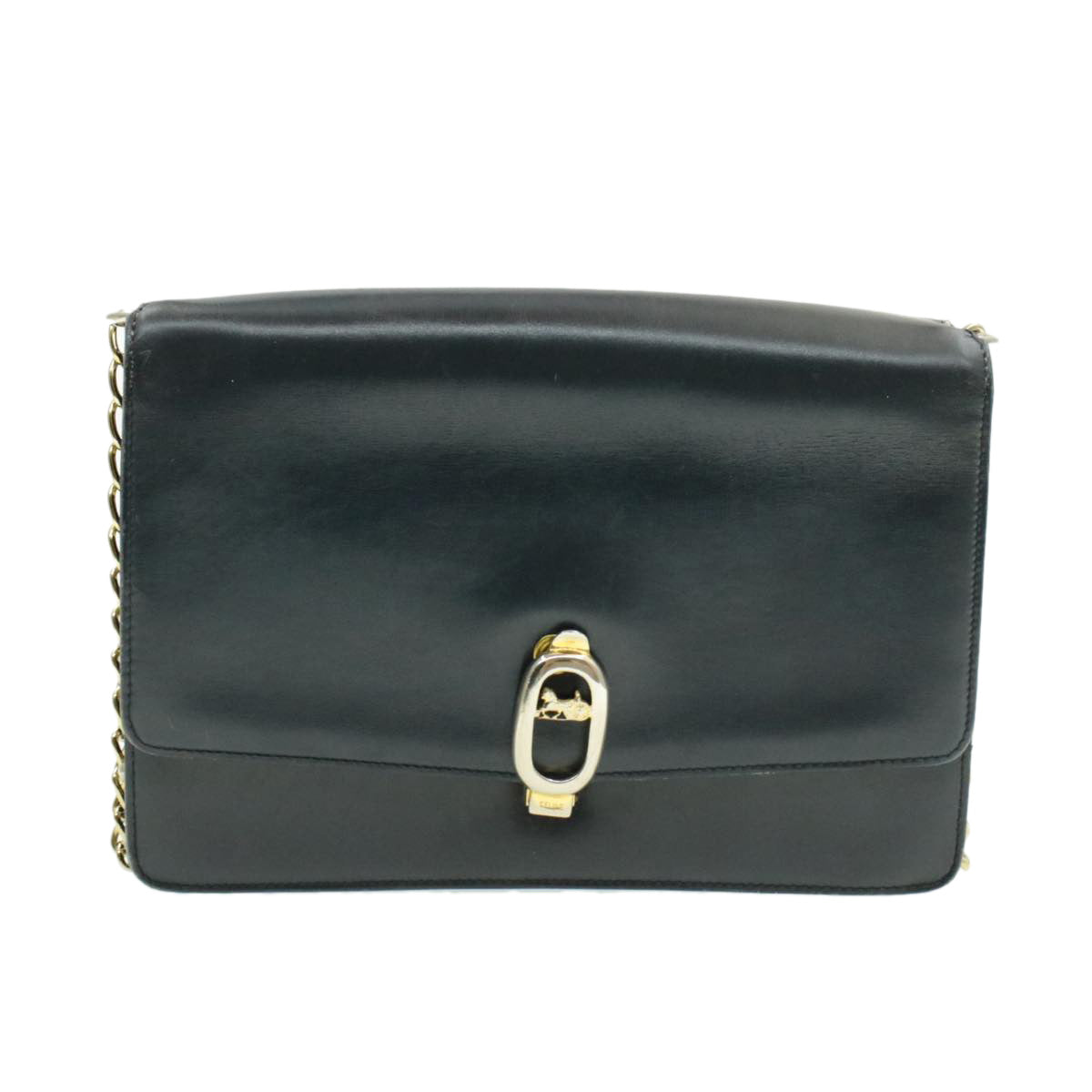 CELINE Horse Carriage Chain Shoulder Bag Leather Navy  rd740