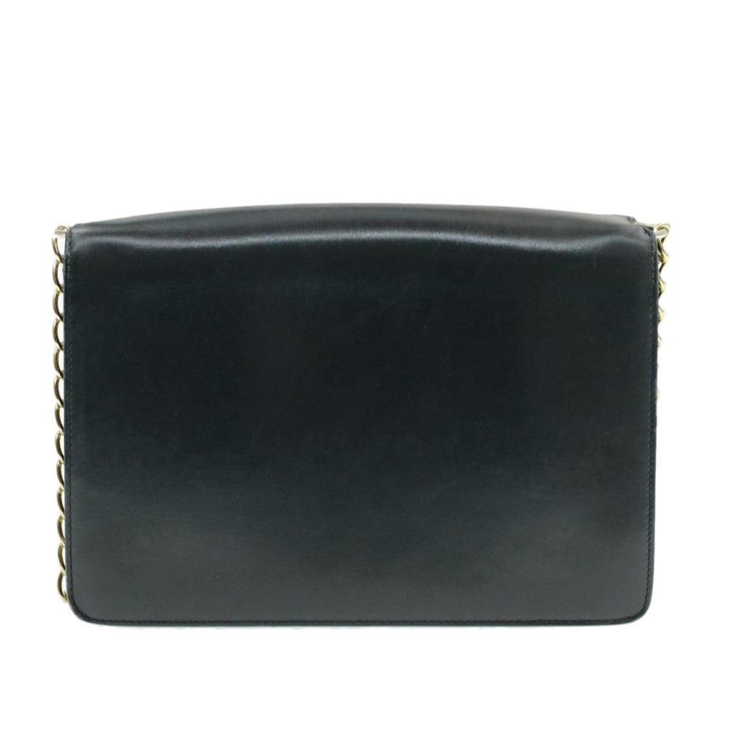 CELINE Horse Carriage Chain Shoulder Bag Leather Navy  rd740