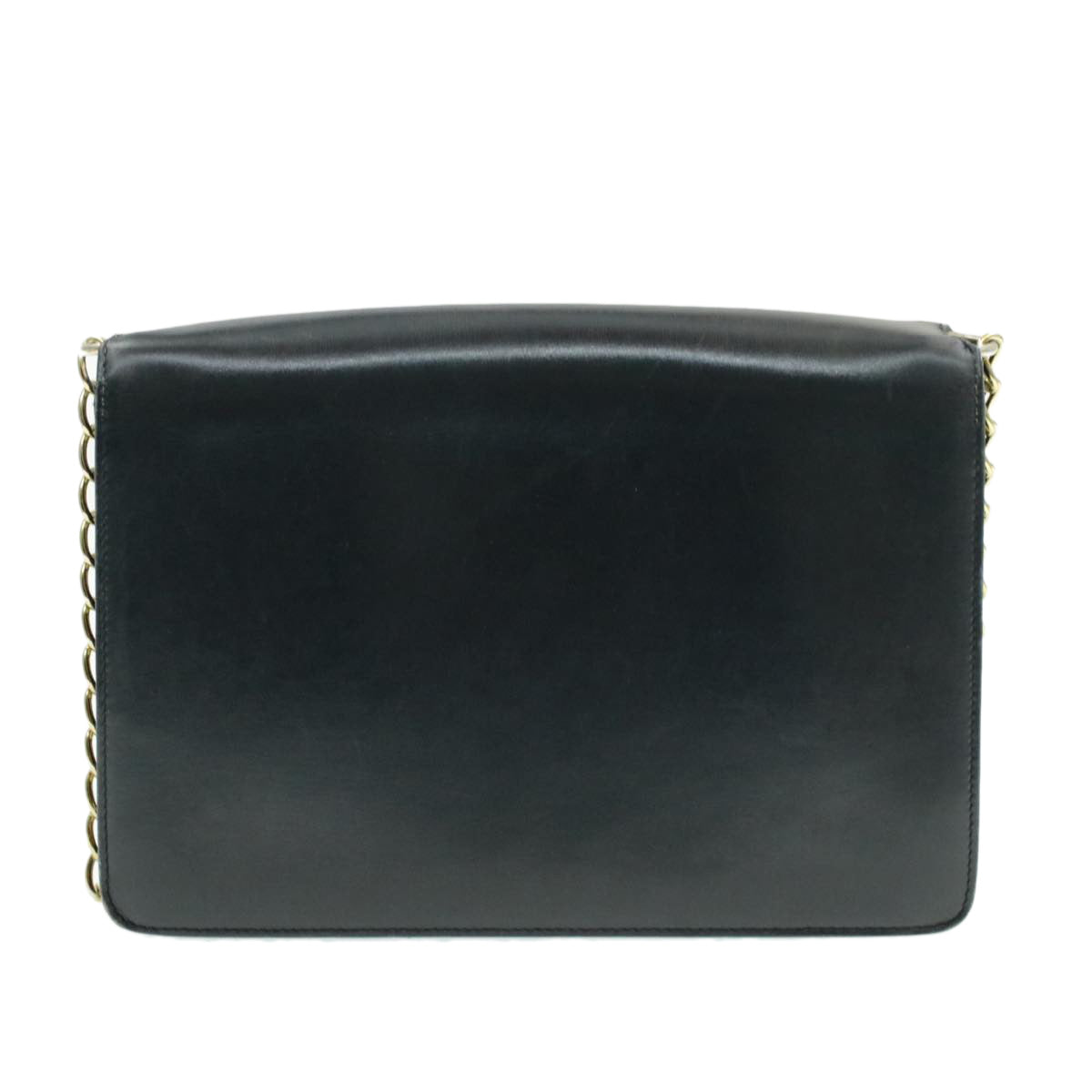 CELINE Horse Carriage Chain Shoulder Bag Leather Navy  rd740