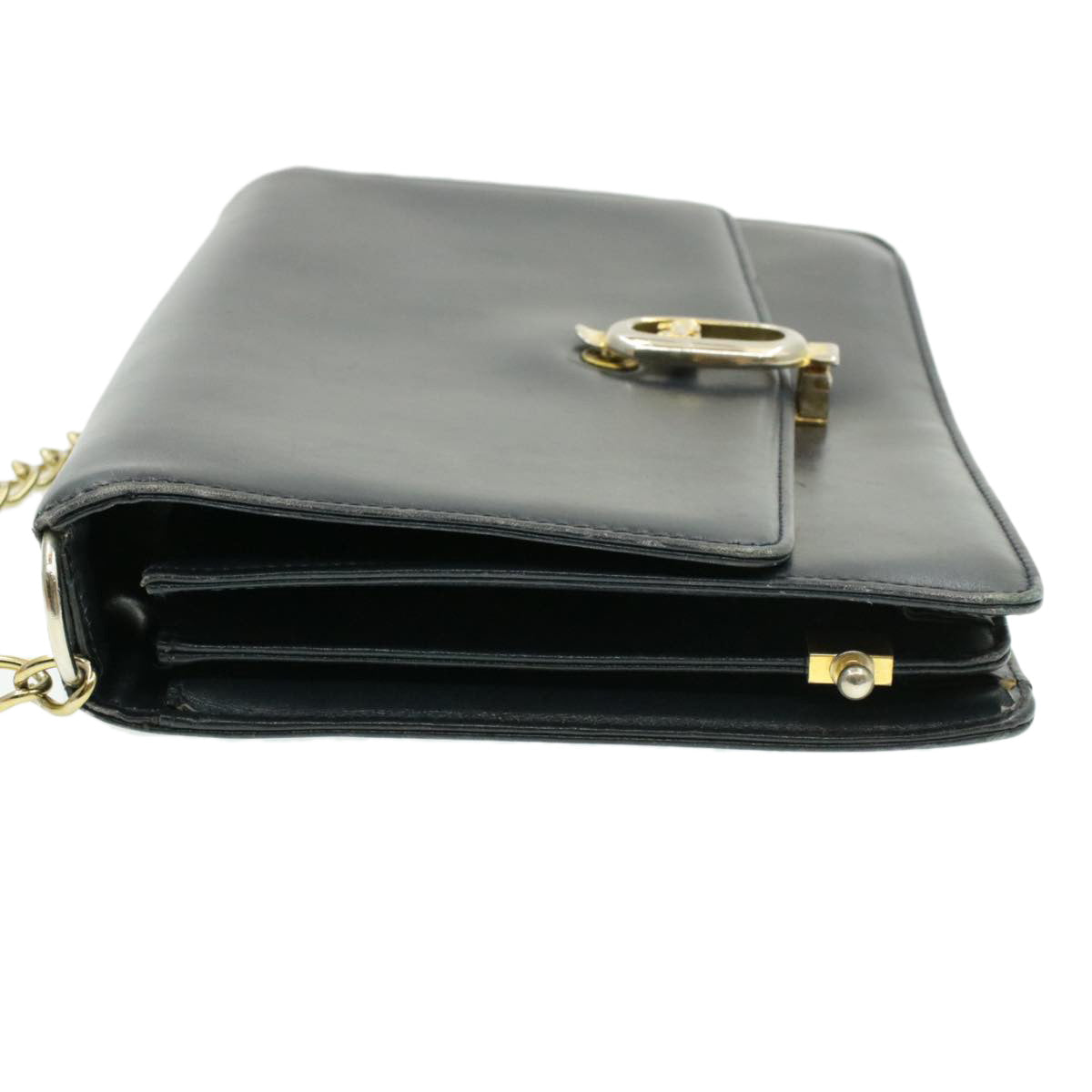 CELINE Horse Carriage Chain Shoulder Bag Leather Navy  rd740