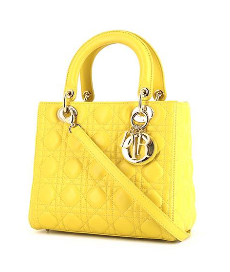 CHRISTIAN DIOR Lambskin Mini Lady Dior Yellow