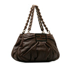 Fendi Zucca Mia Chain Handbag 8BR615 Brown Leather Women's