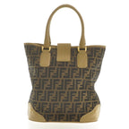 FENDI Zucca Canvas Hand Bag Beige Black Auth am2612s