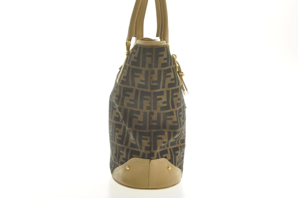 FENDI Zucca Canvas Hand Bag Beige Black  am2612s