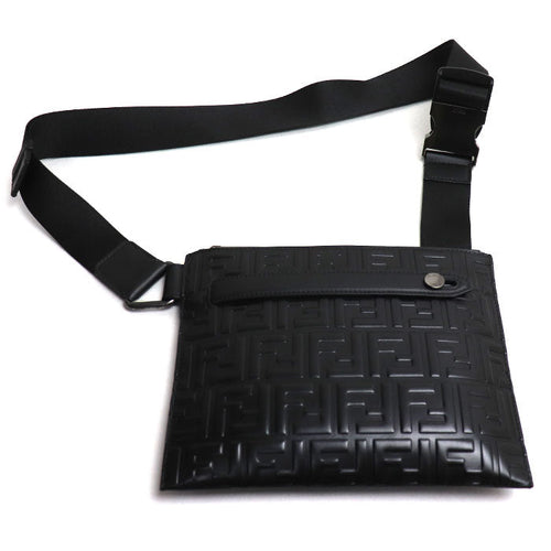 Fendi Embossed Leather Shoulder Bag Black