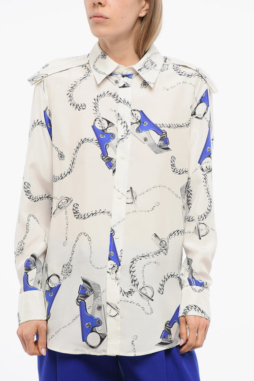 Burberry Silk Printed Shirt with Insigna Shoulder