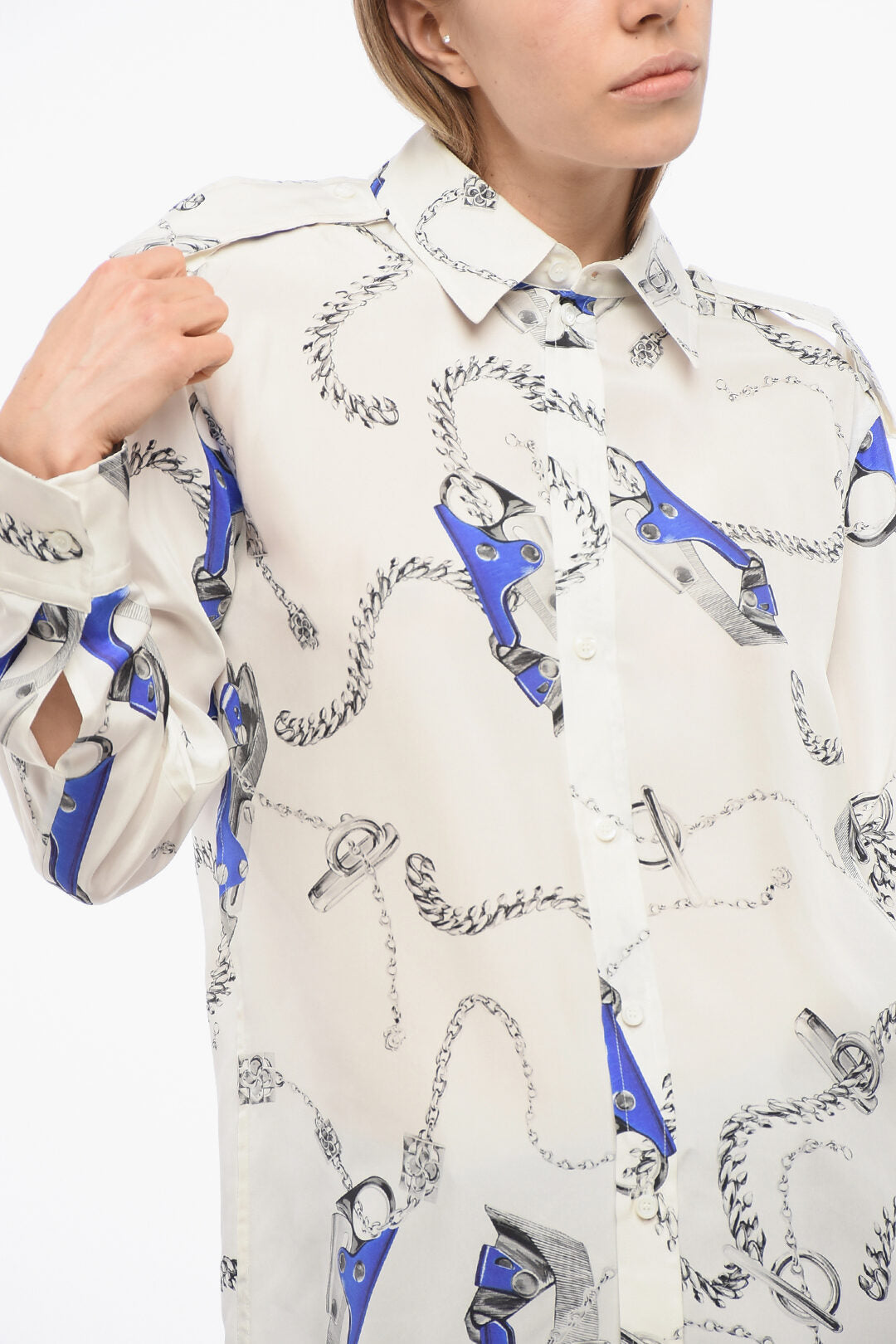 Burberry Silk Printed Shirt with Insigna Shoulder