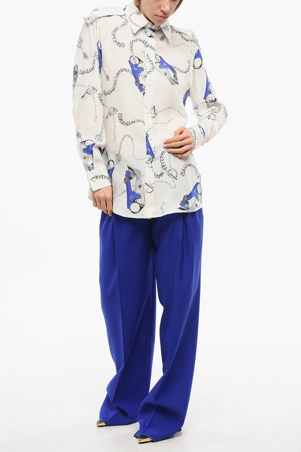 Burberry Silk Printed Shirt with Insigna Shoulder