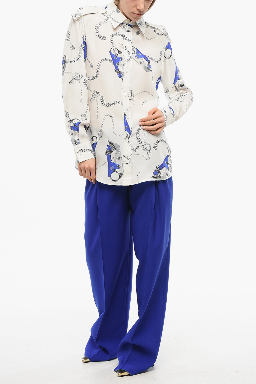 Burberry Silk Printed Shirt with Insigna Shoulder