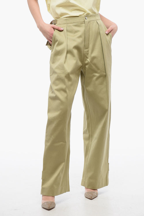 Burberry Single-pleated Cotton Pants with Ankle Straps