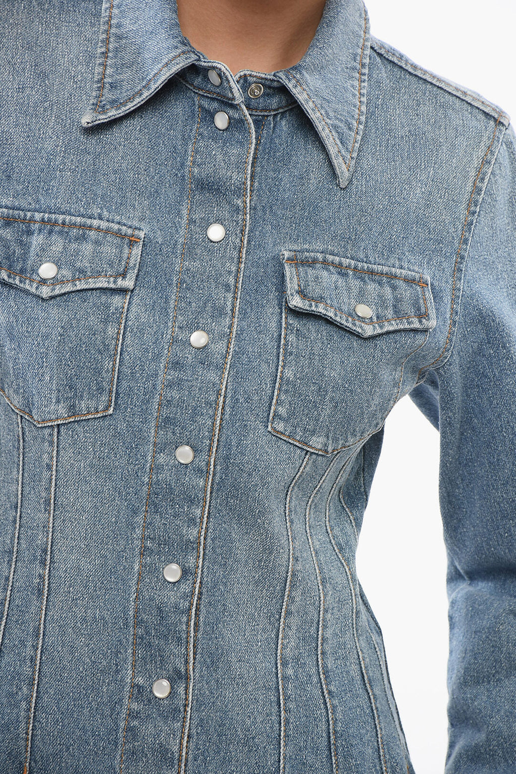 Chloe Stone Washed Slim Fit Denim Shirt