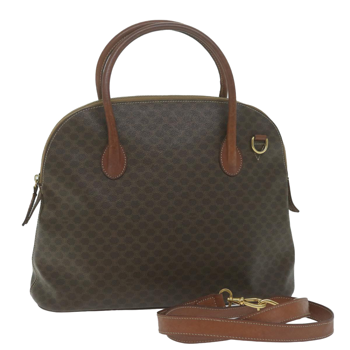 CELINE Macadam Canvas Tote Bag PVC Leather 2way Brown  tb1019