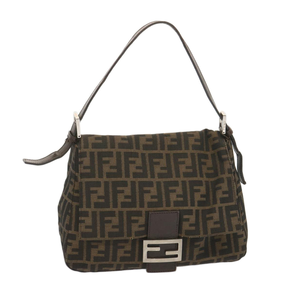 FENDI Zucca Canvas Mamma Baguette Shoulder Bag Black Browntb1055