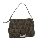 FENDI Zucca Canvas Mamma Baguette Shoulder Bag Black Browntb1055