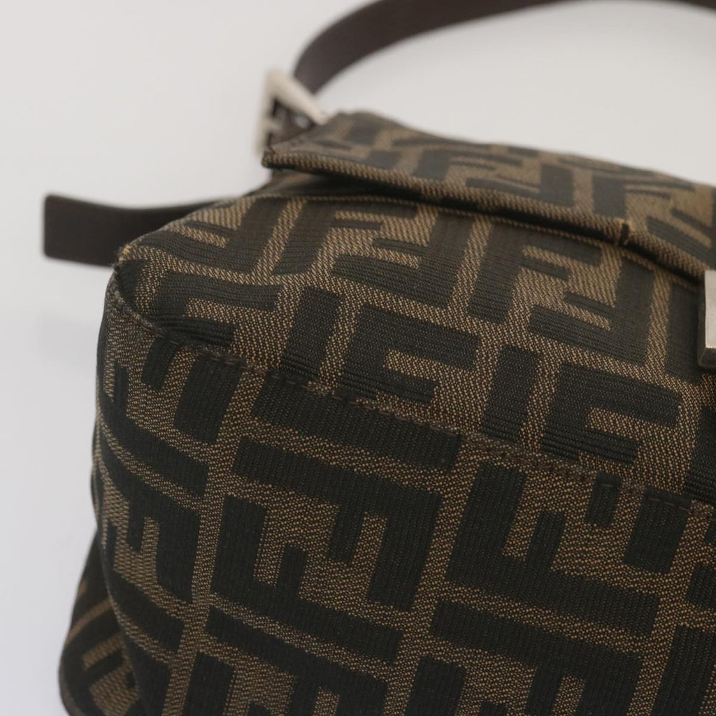 FENDI Zucca Canvas Mamma Baguette Shoulder Bag Black Browntb1055