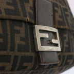 FENDI Zucca Canvas Mamma Baguette Shoulder Bag Black Browntb1055