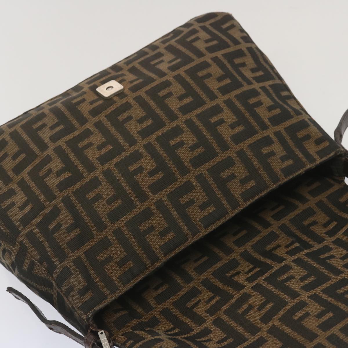 FENDI Zucca Canvas Mamma Baguette Shoulder Bag Black Browntb1055