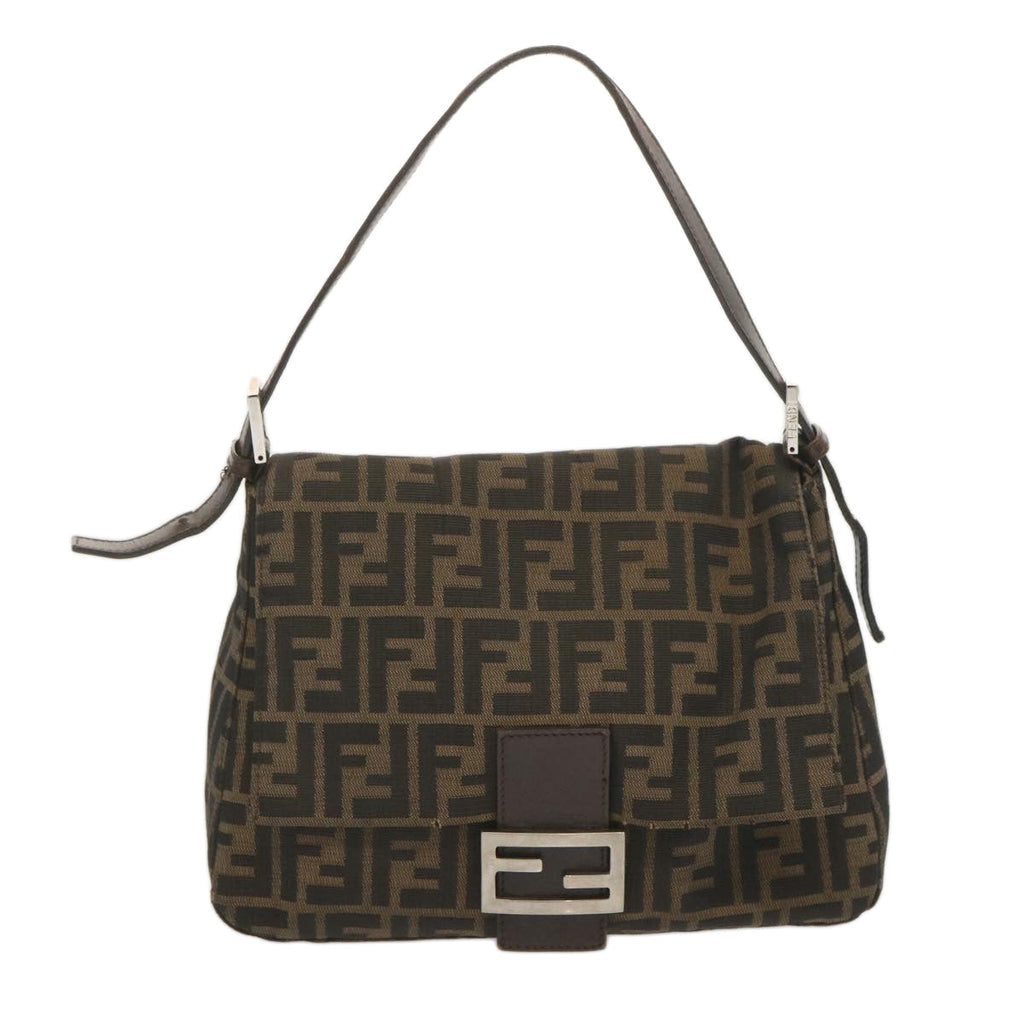 FENDI Zucca Canvas Mamma Baguette Shoulder Bag Black Browntb1055
