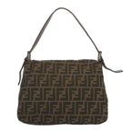 FENDI Zucca Canvas Mamma Baguette Shoulder Bag Black Browntb1055