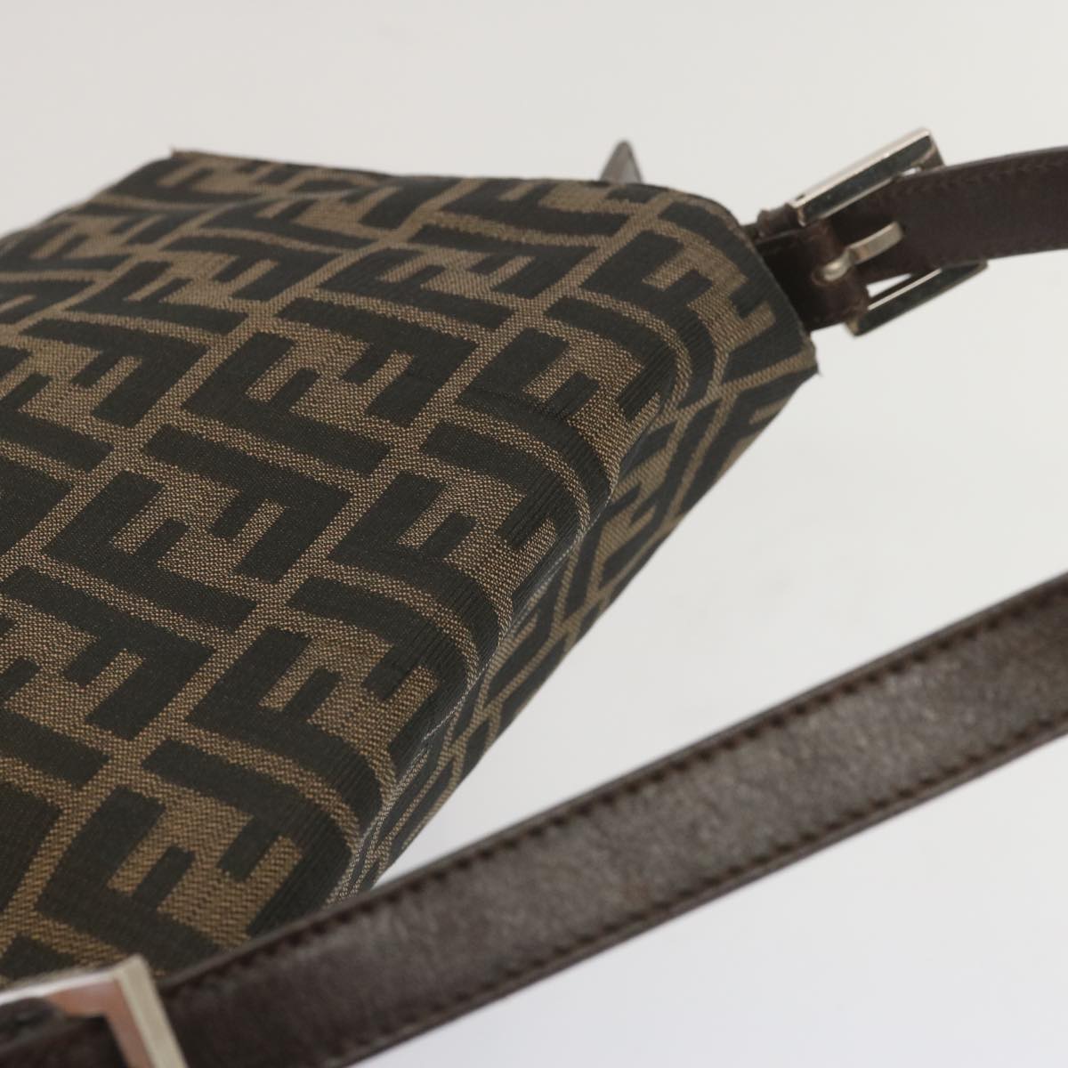 FENDI Zucca Canvas Mamma Baguette Shoulder Bag Black Browntb1055