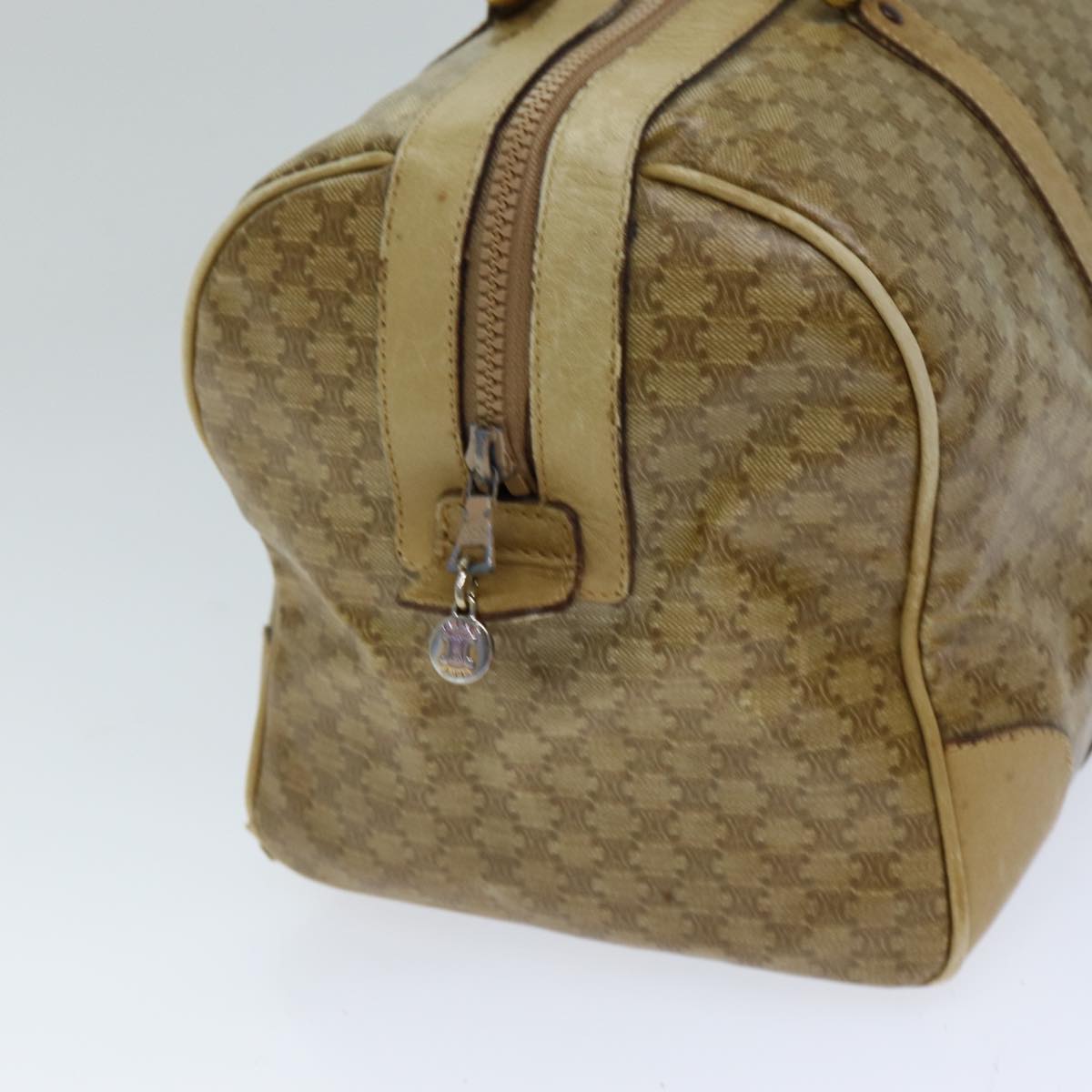 CELINE Macadam Canvas Boston Bag Beige Auth tb1089