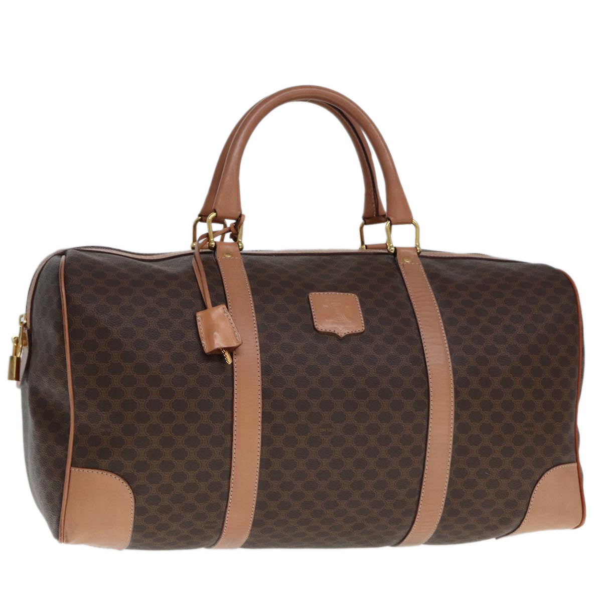 CELINE Macadam Canvas Boston Bag PVC Leather Brown  tb1107