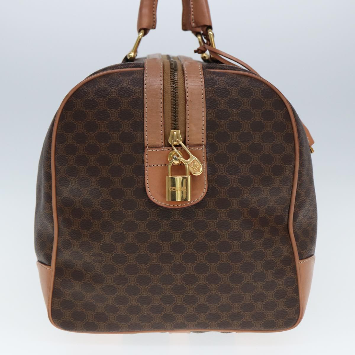 CELINE Macadam Canvas Boston Bag PVC Leather Brown  tb1107