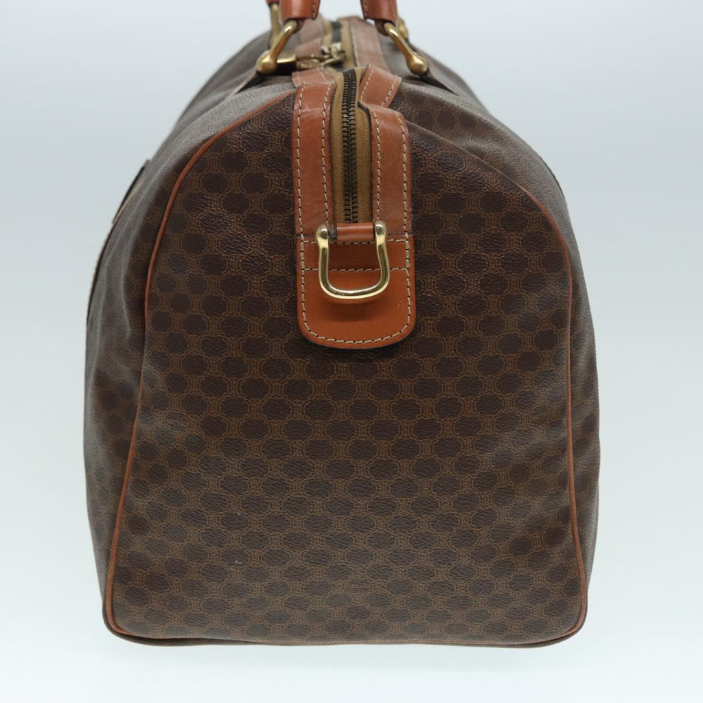 CELINE Macadam Canvas Boston Bag PVC Leather 2way Brown Gold Auth tb1116