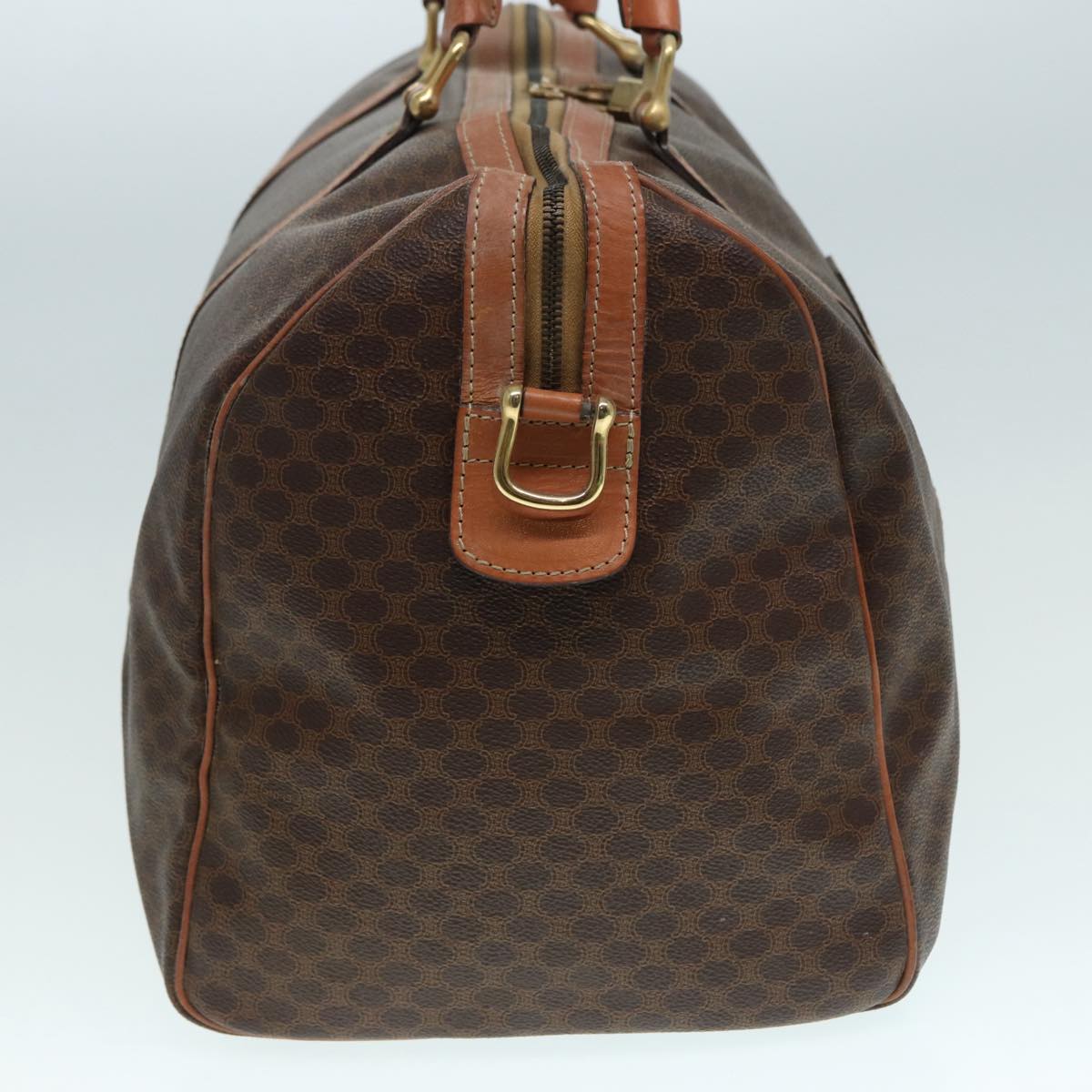 CELINE Macadam Canvas Boston Bag PVC Leather 2way Brown Gold Auth tb1116