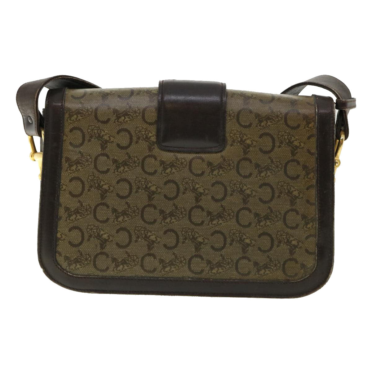 CELINE C Macadam Canvas Gold Horse Carriage Shoulder Bag Brown  tb272