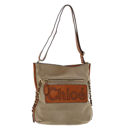 Chloe Shoulder Bag Canvas Leather Beige tb732