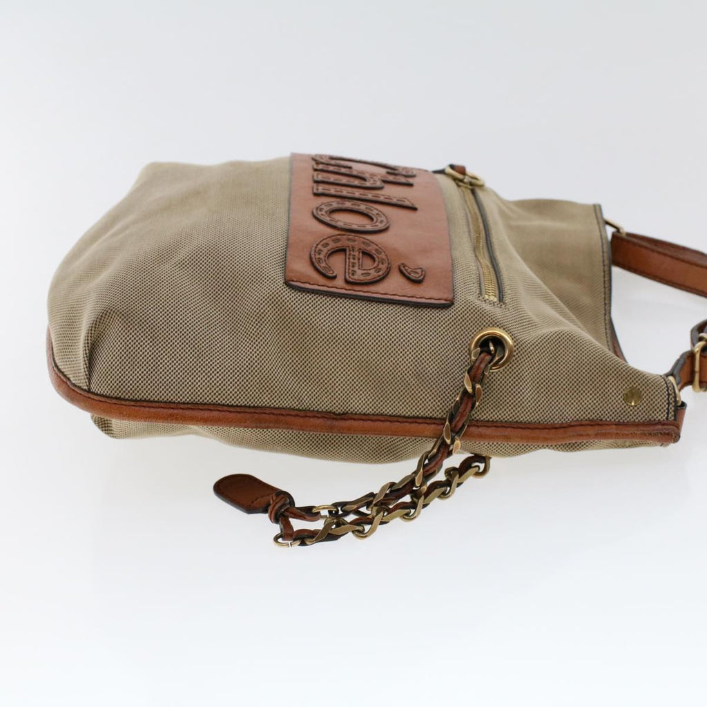 Chloe Shoulder Bag Canvas Leather Beige tb732