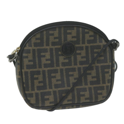 FENDI Zucca Canvas Shoulder Bag Brown Blackth4549