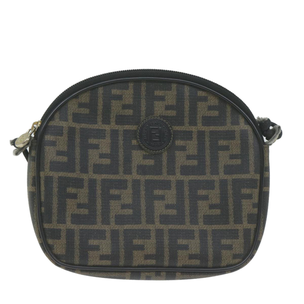 FENDI Zucca Canvas Shoulder Bag Brown Blackth4549