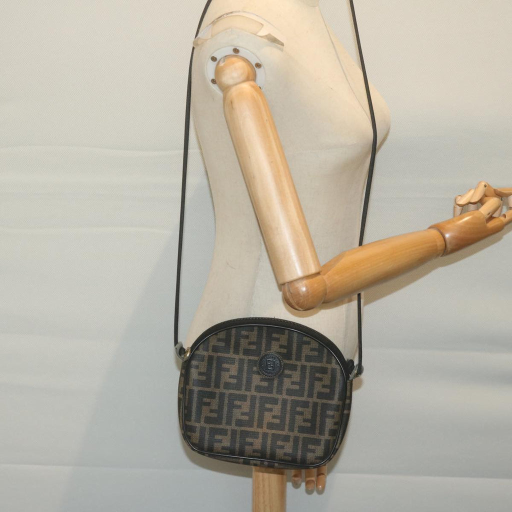 FENDI Zucca Canvas Shoulder Bag Brown Blackth4549