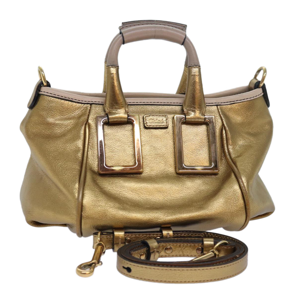 Chloe Etel Shoulder Bag Leather 2way Gold th5077