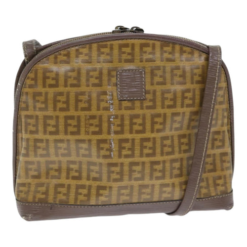 FENDI Zucchino Canvas Shoulder Bag Enamel Brown Black goldth5255