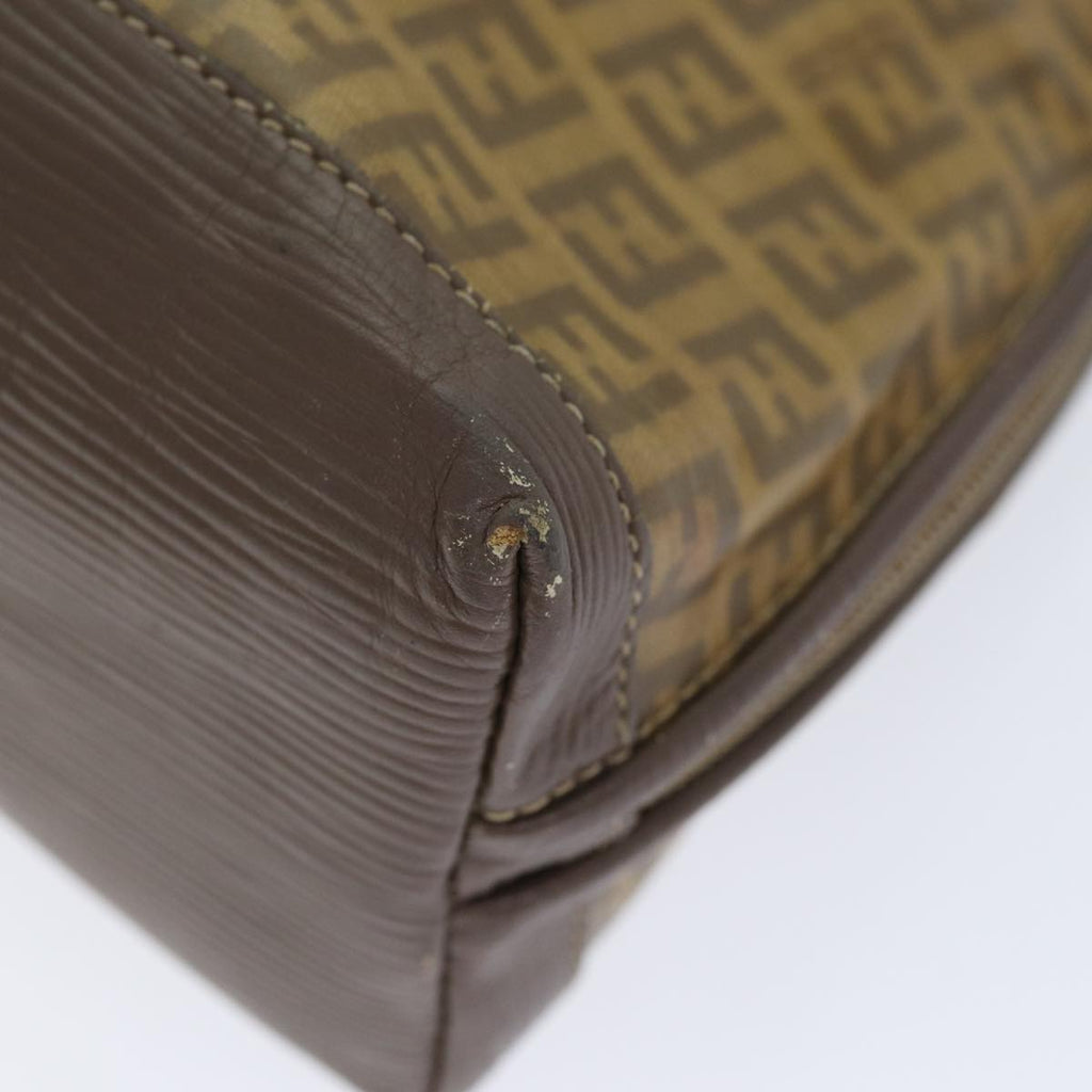 FENDI Zucchino Canvas Shoulder Bag Enamel Brown Black goldth5255