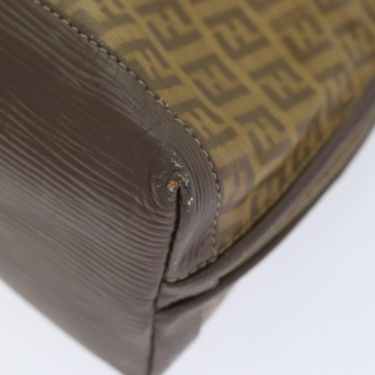 FENDI Zucchino Canvas Shoulder Bag Enamel Brown Black goldth5255