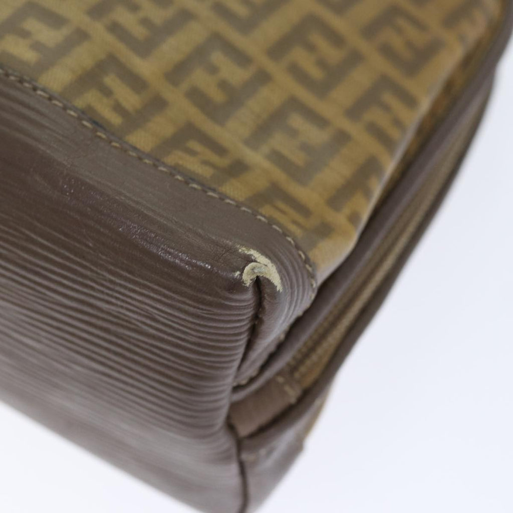 FENDI Zucchino Canvas Shoulder Bag Enamel Brown Black goldth5255