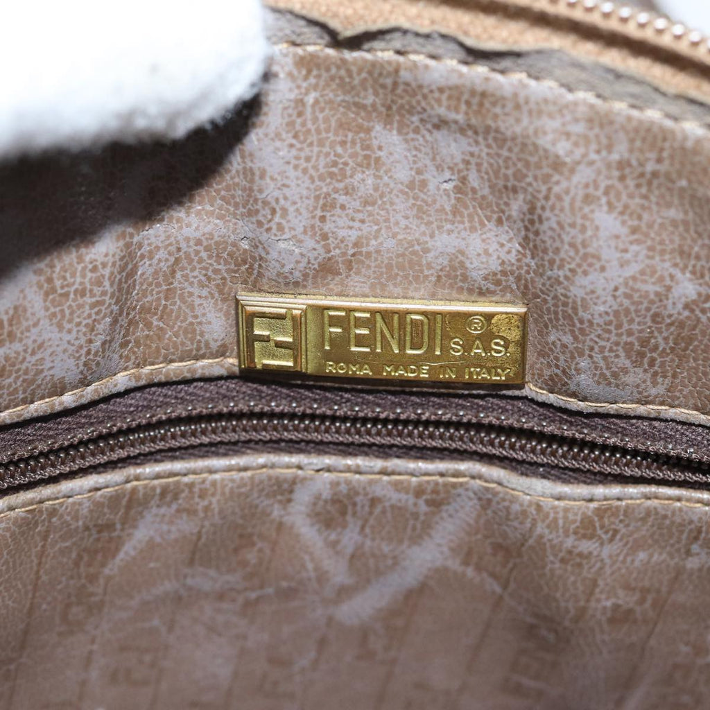 FENDI Zucchino Canvas Shoulder Bag Enamel Brown Black goldth5255