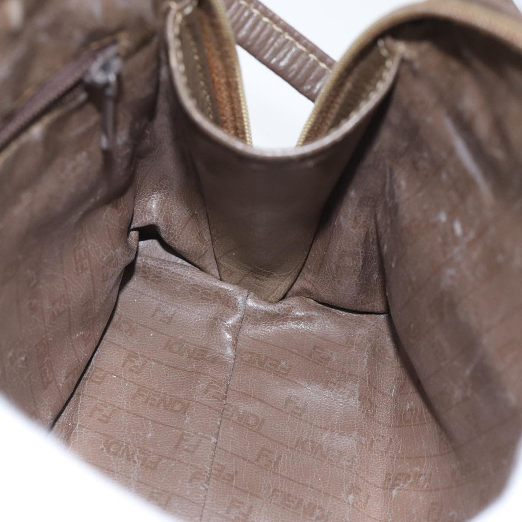 FENDI Zucchino Canvas Shoulder Bag Enamel Brown Black goldth5255